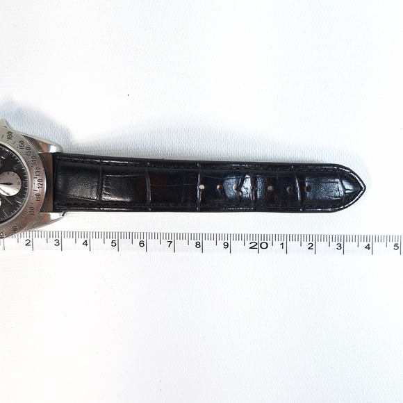 Steel & Black Leather Band Mens Quartz Analog Wrist Watch, New Battery - Picture 9 of 10